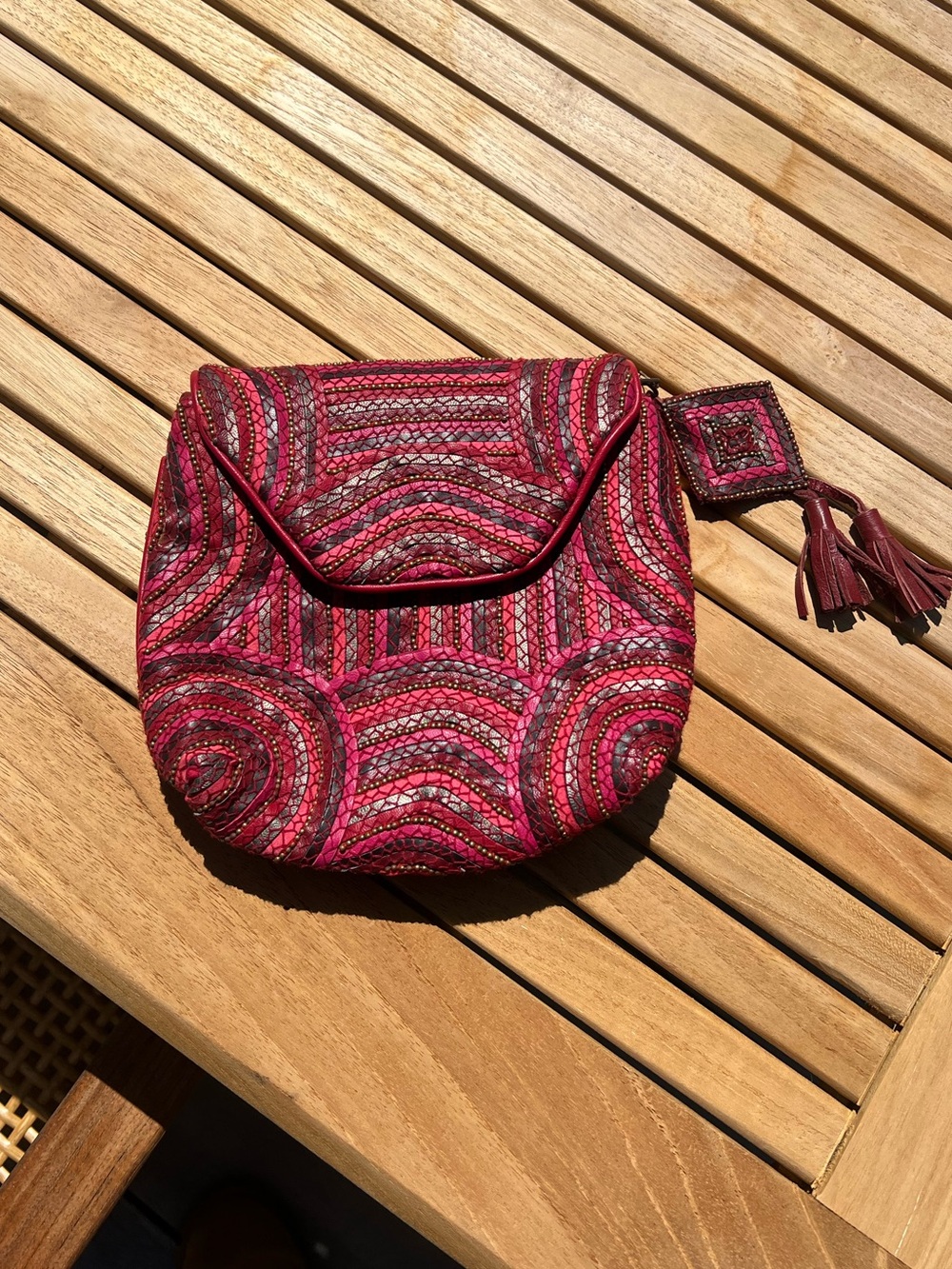 Antik Batik Woven Leather Clutch Bag in Deep Pink